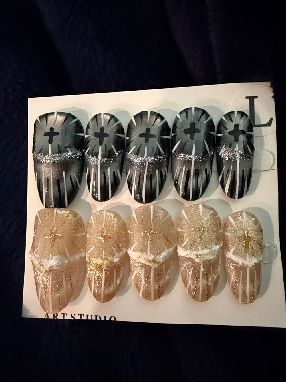 Black and Gold cateye Glitter handmade acrylic Press-On Nail Set